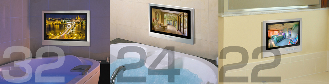 32インチ大画面液晶テレビをバスルームに設置した画像